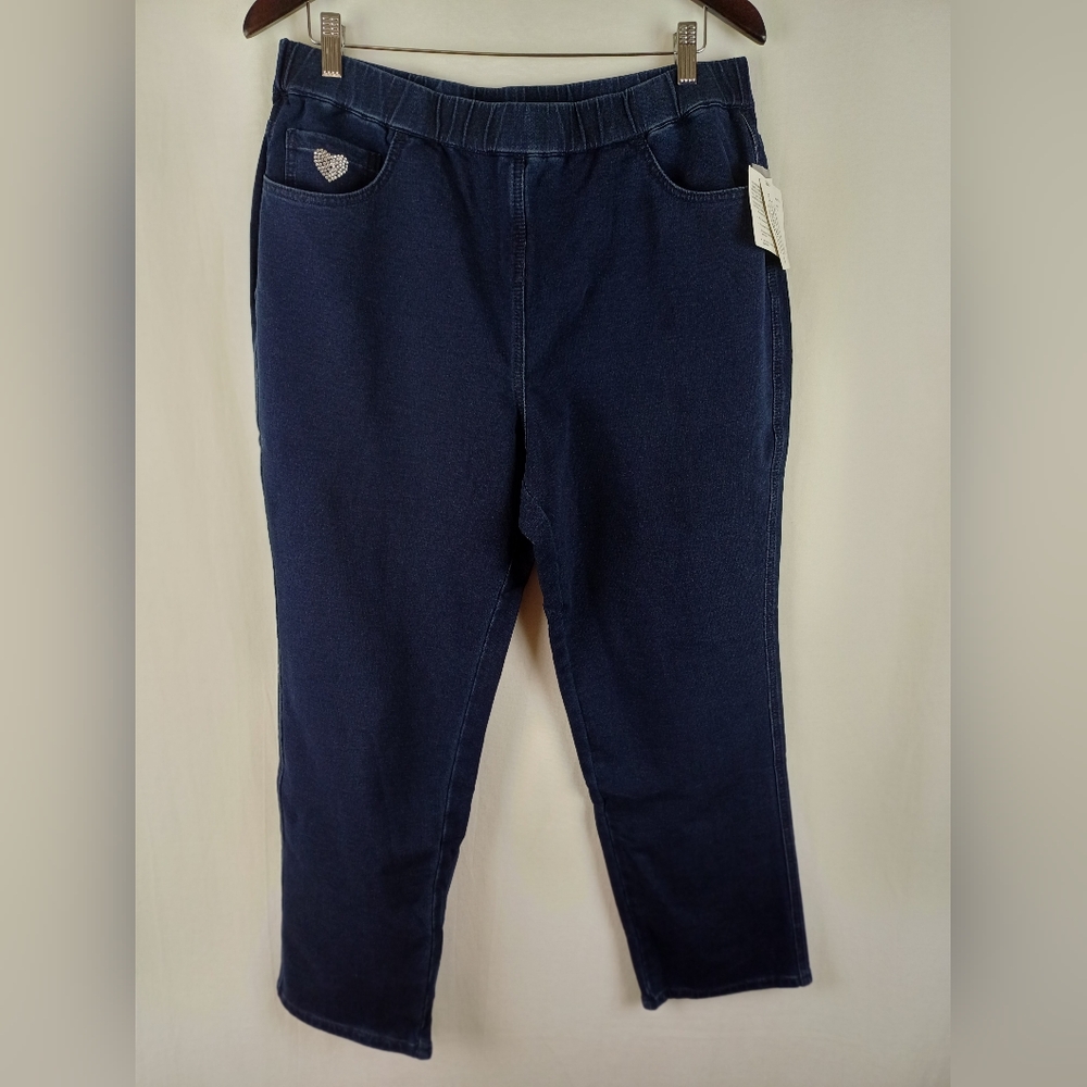 NWT Quacker Factory Dream Jeannes Short Straight Leg Pants Large Indigo A292999